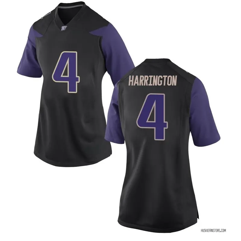 Replica Women's Justin Harrington Washington Huskies Black Football College Jersey